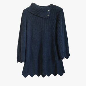 Style & Co Blue Envelope neck Long Sweater Scalloped hem & cuffs Women's Small